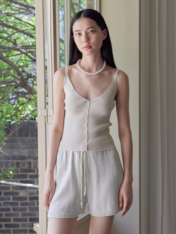 Ally Button Sleeveless Knit Top_Beige