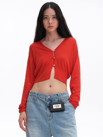 매트 크롭 브이넥 가디건 [레드]