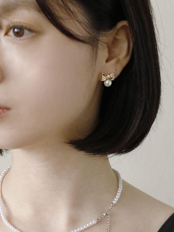 Cubic Ribbon Pearl Earring 큐빅 리본 진주 귀걸이