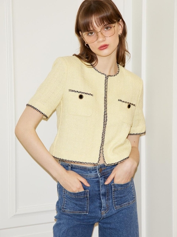 Short Sleeve Tweed Jacket_ Lemon