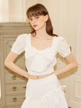 Puff Shoulder Ribbon Blouse_ White