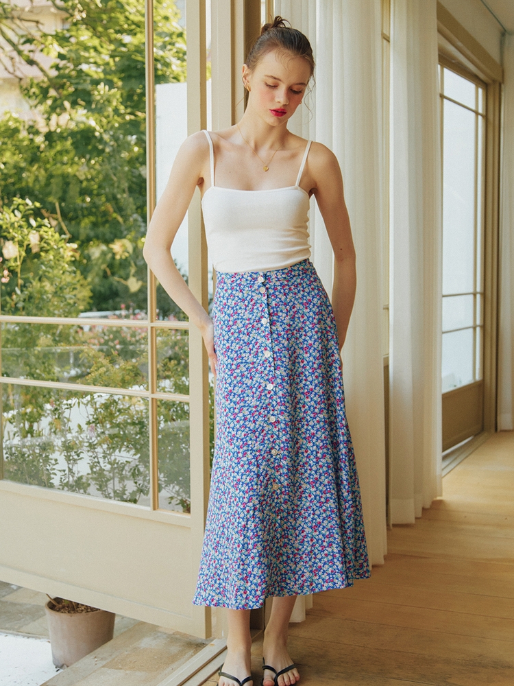 BUTTON POINT MIDI SKIRT_BLUE