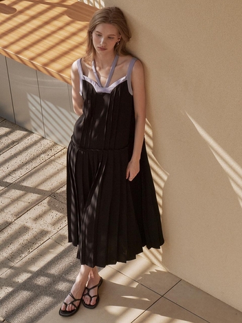 [HUNCH] Color mix pleats long dress