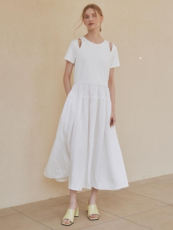 [HUNCH] Cut-out jersey mix dress (2color)