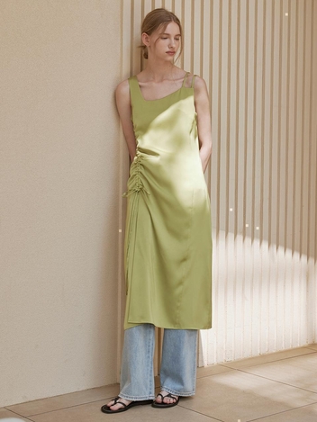[HUNCH] Unblanced shirring slip dress (2color)