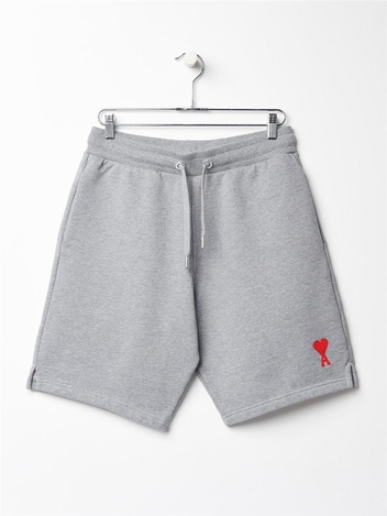 아미 AMI 체인스티치 하트로고 코튼 숏팬츠 USO604 747 HEATHER GREY/RED