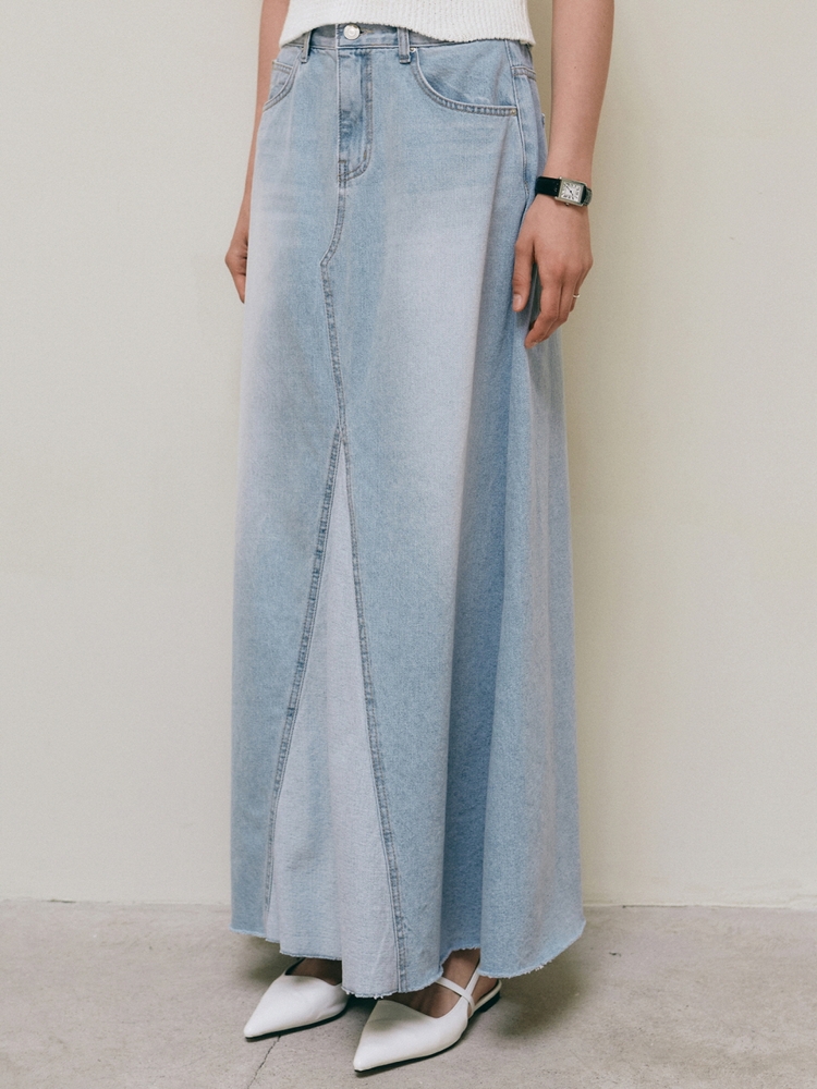 TWO TONE WASHING DENIM SKIRT_LIGHT BLUE