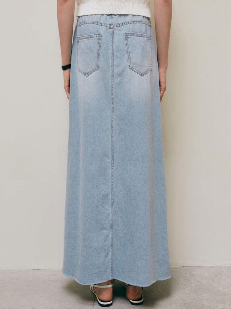 TWO TONE WASHING DENIM SKIRT_LIGHT BLUE