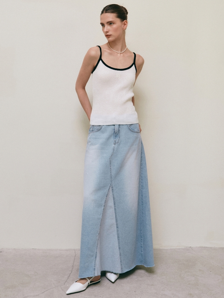 TWO TONE WASHING DENIM SKIRT_LIGHT BLUE