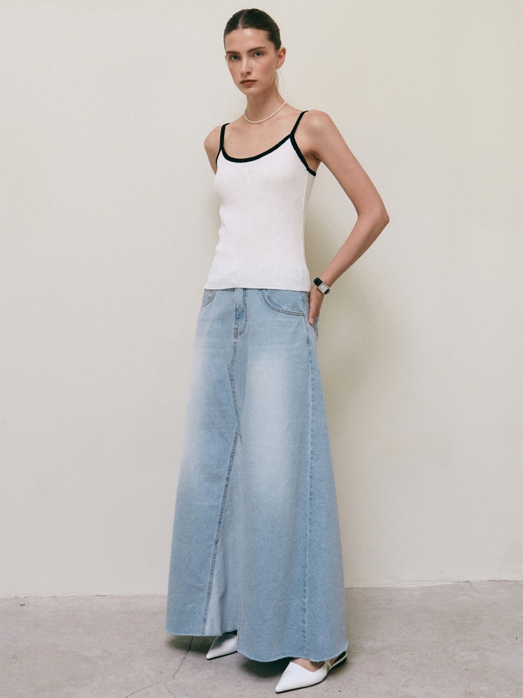 TWO TONE WASHING DENIM SKIRT_LIGHT BLUE