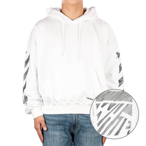 [오프화이트] 23SS (OMBB110S23FLE005 0110) 남성 SCRIBBLE DIAG 후드 맨투맨