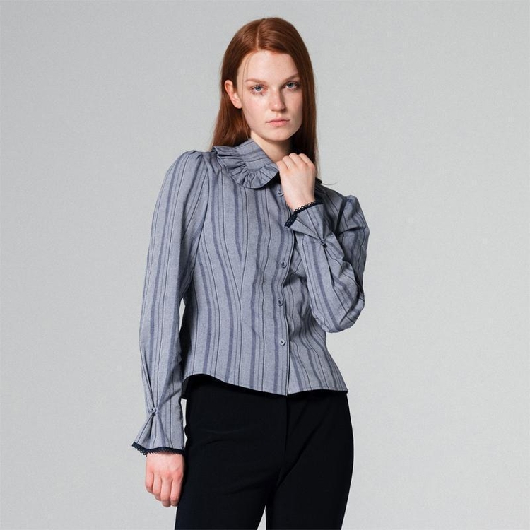 Frill Collar Lovely Blouse Stripe WBCFTP005ST