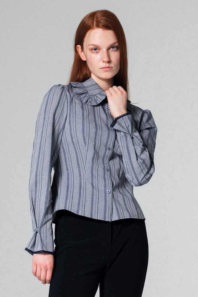 Frill Collar Lovely Blouse Stripe WBCFTP005ST