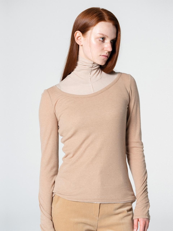 Two-Way Layered Jersey Top Beige WBCFTP003BE