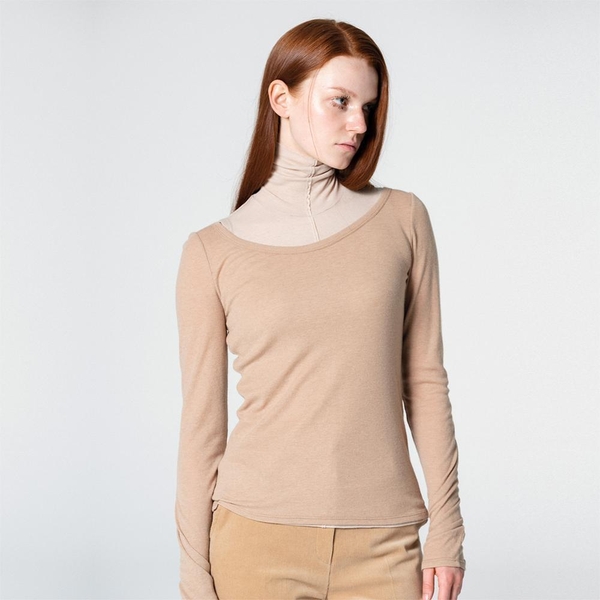 Two-Way Layered Jersey Top Beige WBCFTP003BE