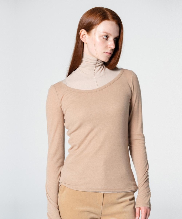 Two-Way Layered Jersey Top Beige WBCFTP003BE