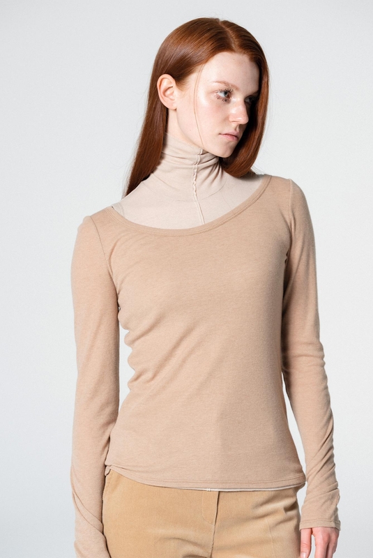 Two-Way Layered Jersey Top Beige WBCFTP003BE