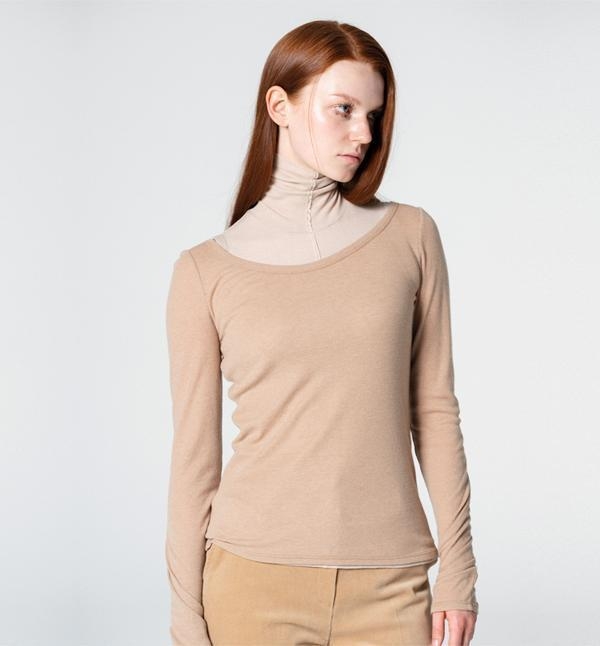 Two-Way Layered Jersey Top Beige WBCFTP003BE