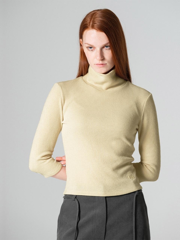 Three-Quarter Sleeve Turtle Neck Top Lightyellow WBCFTP001LY