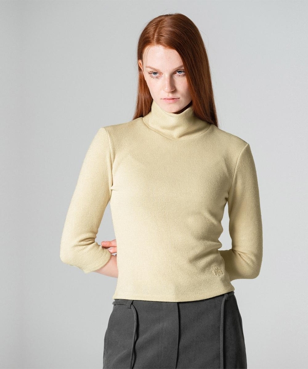 Three-Quarter Sleeve Turtle Neck Top Lightyellow WBCFTP001LY