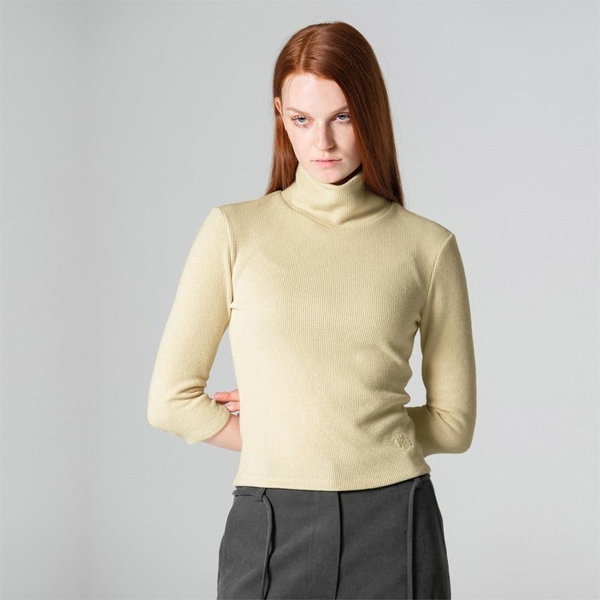 Three-Quarter Sleeve Turtle Neck Top Lightyellow WBCFTP001LY