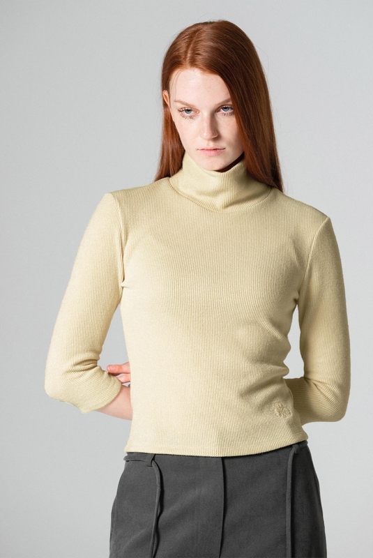 Three-Quarter Sleeve Turtle Neck Top Lightyellow WBCFTP001LY