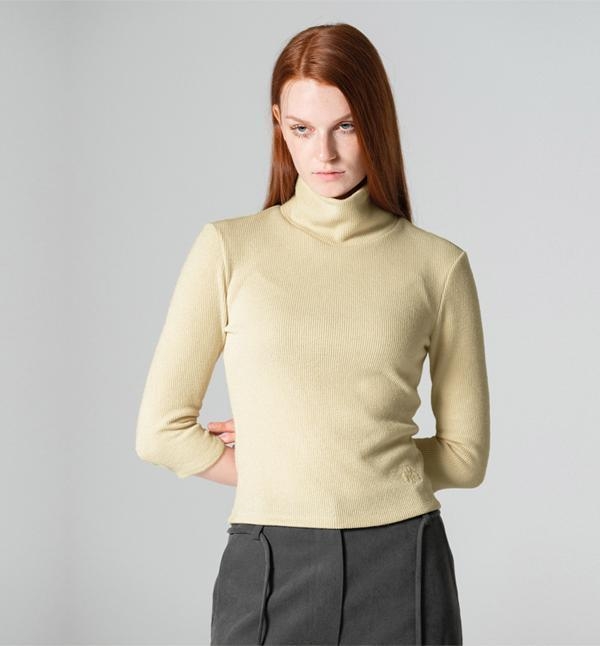 Three-Quarter Sleeve Turtle Neck Top Lightyellow WBCFTP001LY