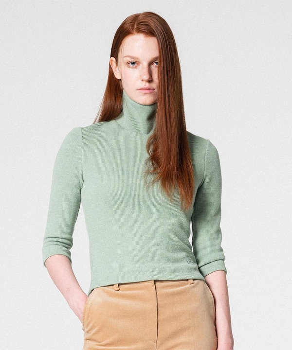 Three-Quarter Sleeve Turtle Neck Top Green WBCFTP001GN