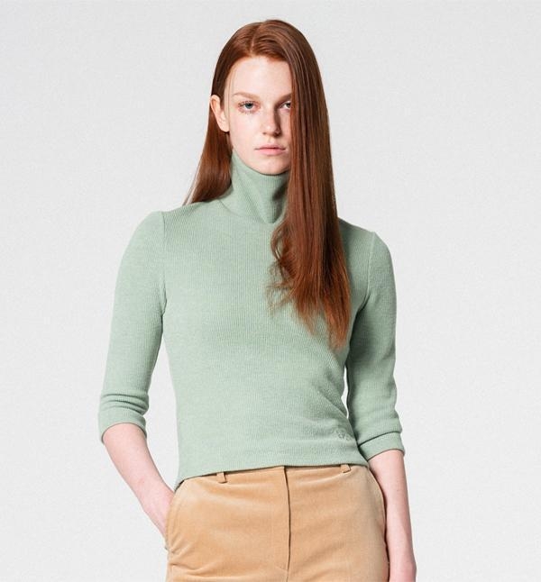 Three-Quarter Sleeve Turtle Neck Top Green WBCFTP001GN