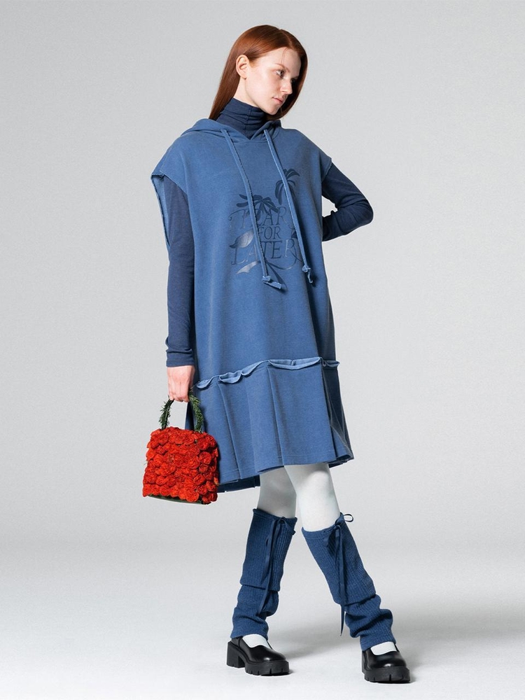 Boxy Long Sweat Dress Blue WBCFOP001BL