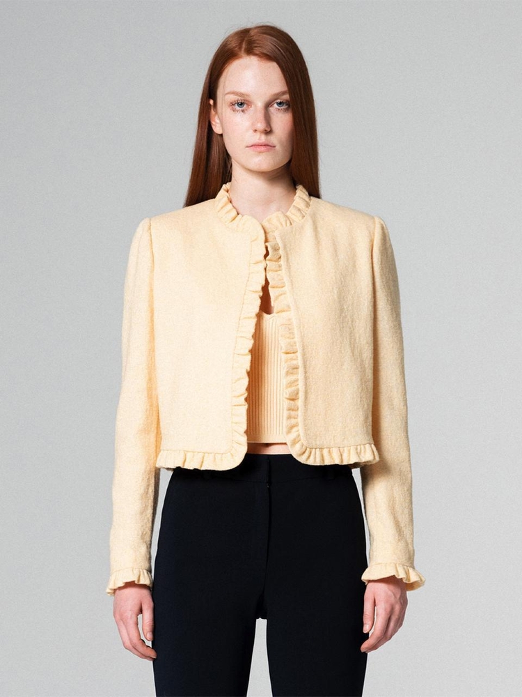 Frill Trimming Knit Jacket Lightyellow WBCFJK004LY