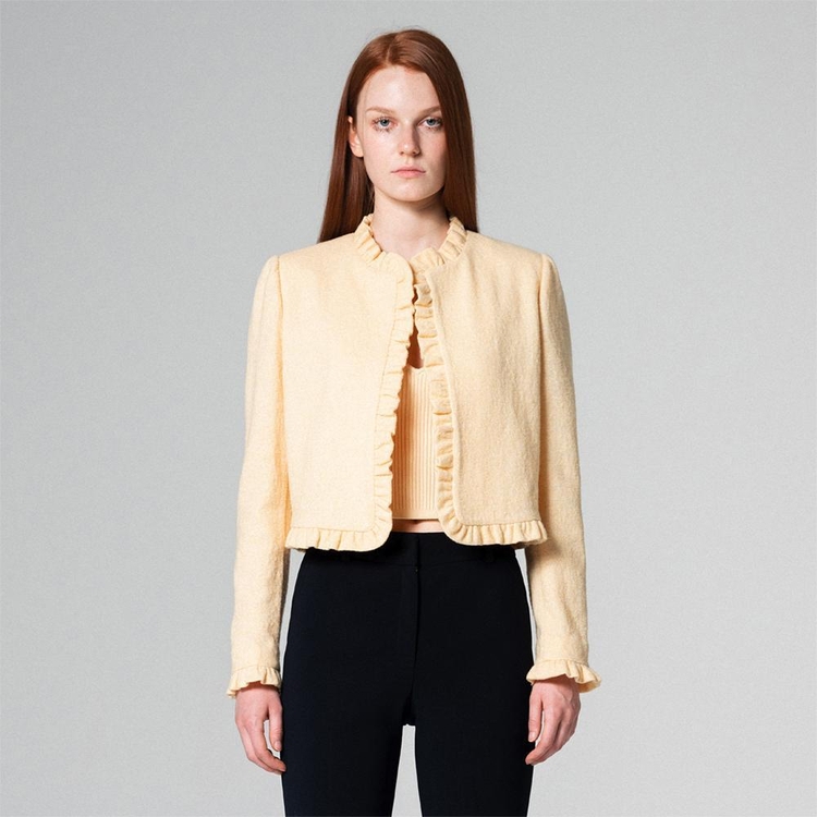 Frill Trimming Knit Jacket Lightyellow WBCFJK004LY