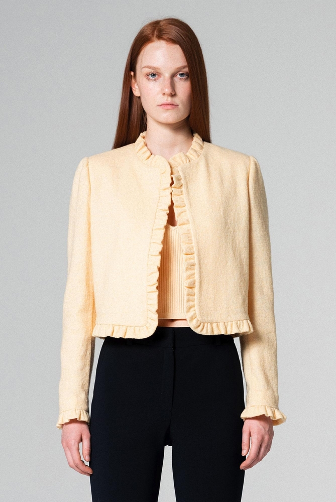 Frill Trimming Knit Jacket Lightyellow WBCFJK004LY