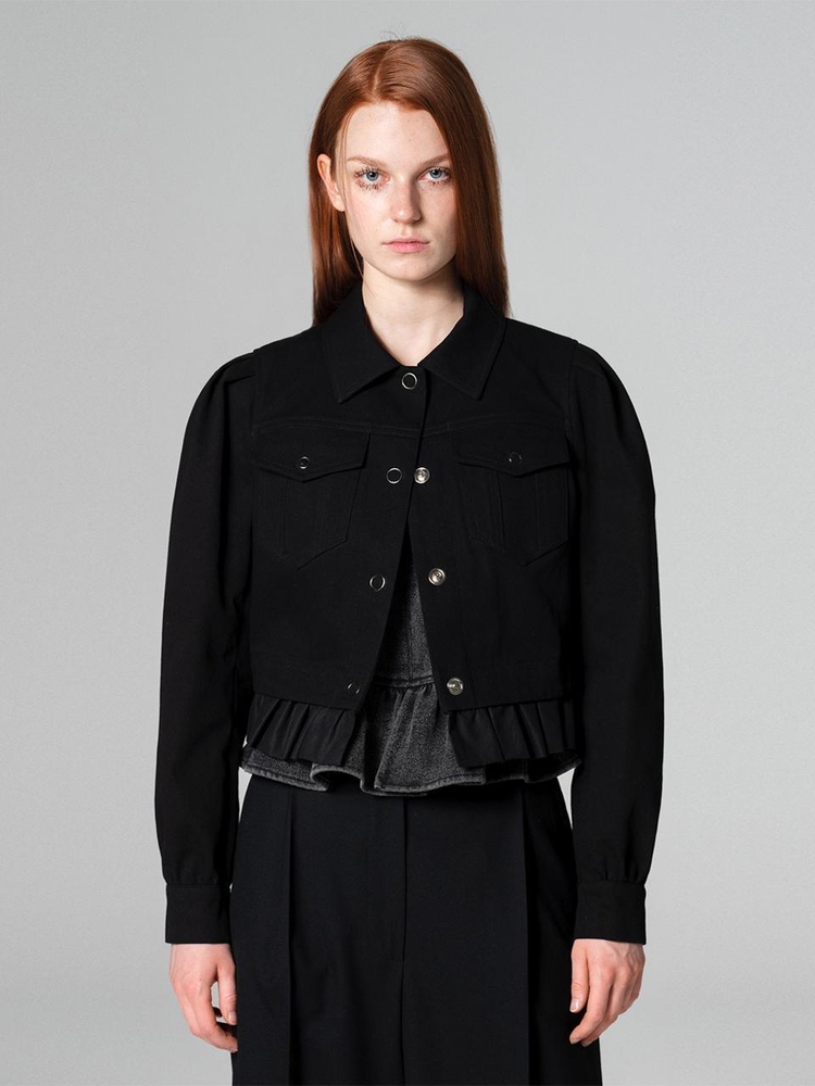 Frill Layered Denim Jacket Black WBCFJK002BK