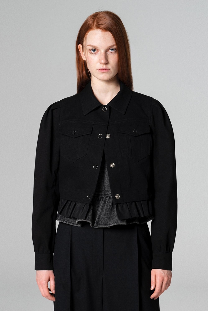 Frill Layered Denim Jacket Black WBCFJK002BK