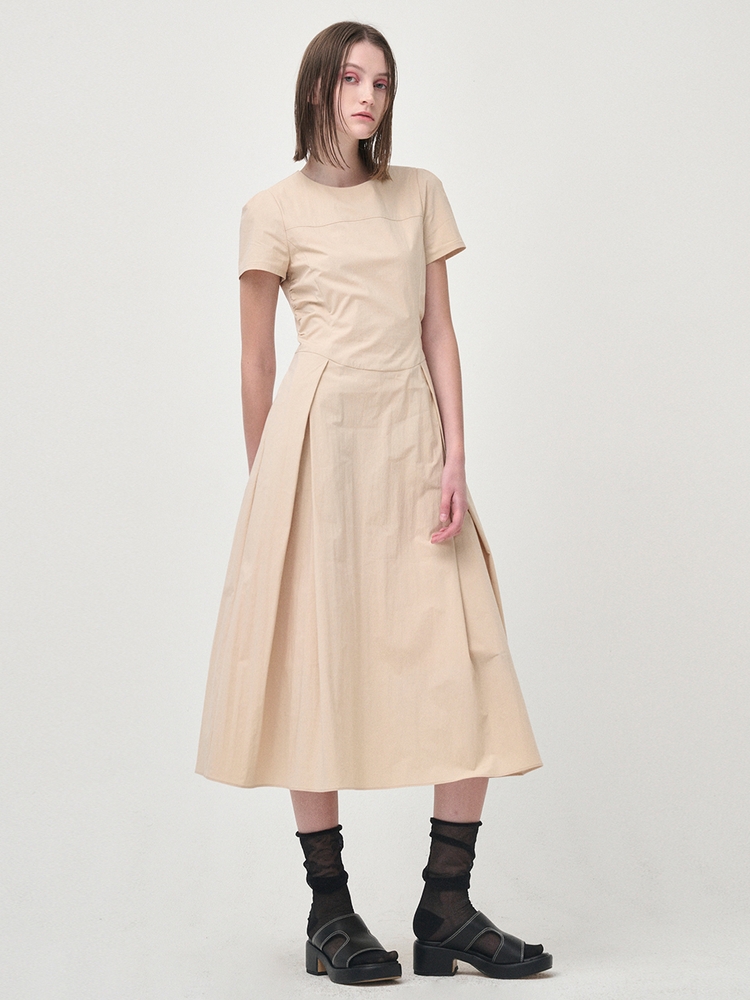 [리퍼브]Side Shirring Pintuck Dress, Yellow Beige