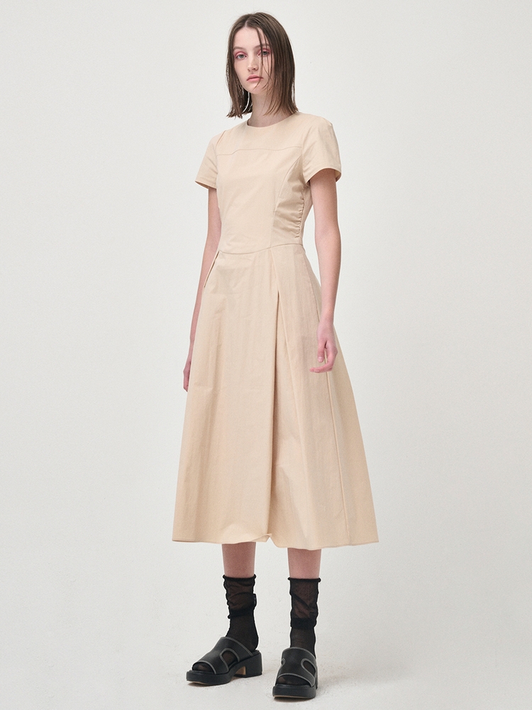 [리퍼브]Side Shirring Pintuck Dress, Yellow Beige