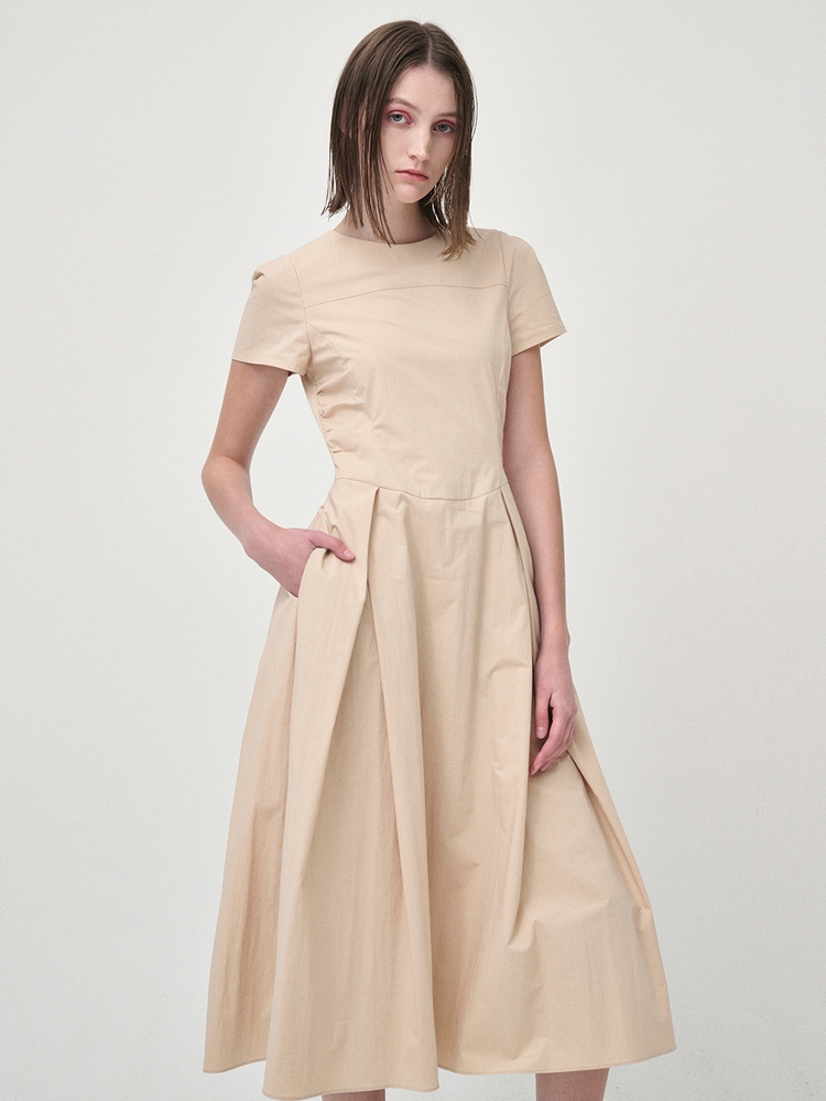 [리퍼브]Side Shirring Pintuck Dress, Yellow Beige