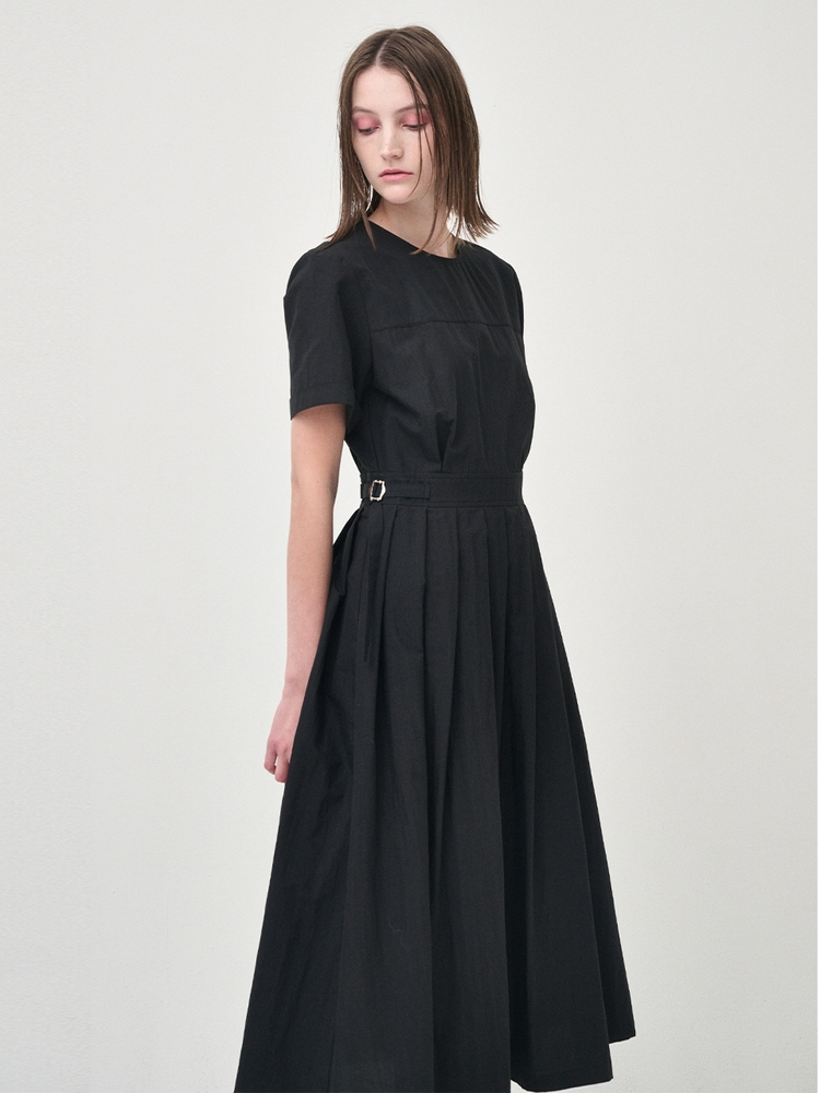 [리퍼브]Half Sleeve Pleats Dress, Black