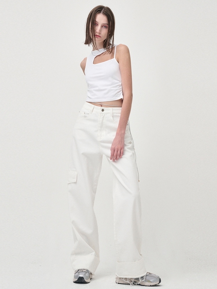 [리퍼브]Pocket Denim Turn Up Pants, White