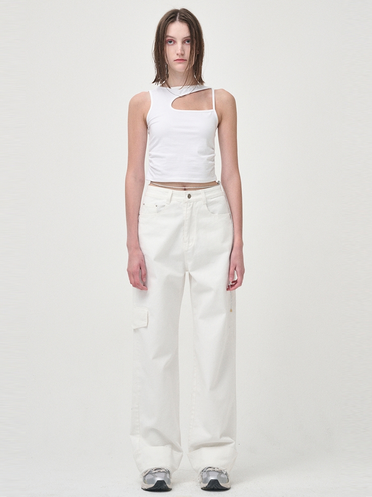 [리퍼브]Pocket Denim Turn Up Pants, White