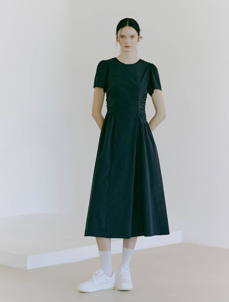 [리퍼브]Side Shirring Dress, Black