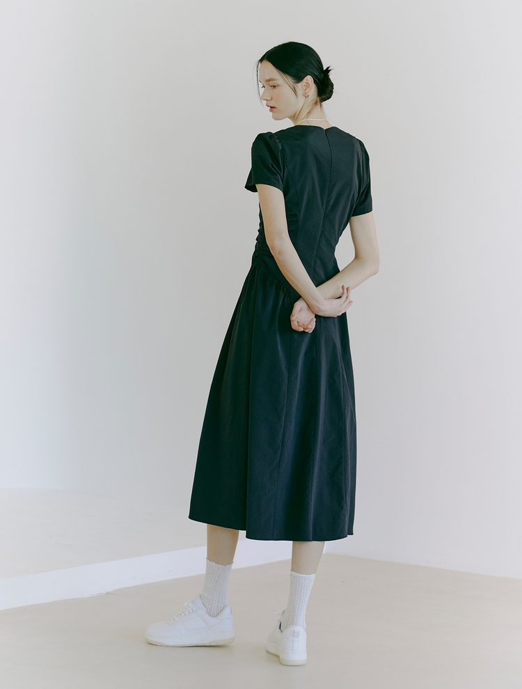 [리퍼브]Side Shirring Dress, Black