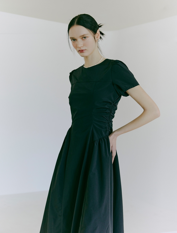 [리퍼브]Side Shirring Dress, Black