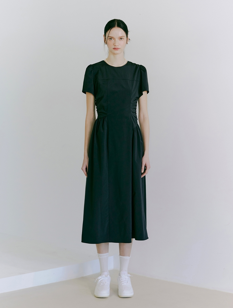 [리퍼브]Side Shirring Dress, Black