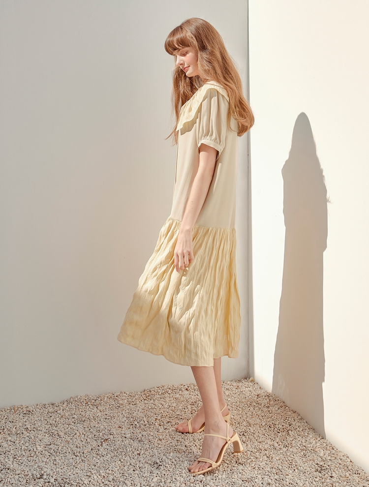 [리퍼브]Texture Blend Belted Dress, Beige