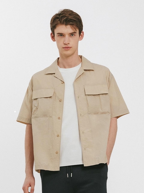 23 SS 남성 화섬 오버핏 반팔 셔츠 (BEIGE)