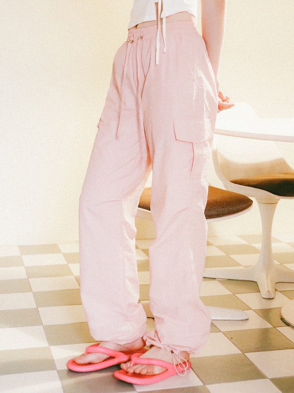 String Cargo Sharing Jogger Pants pink