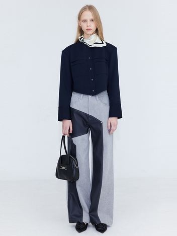 Layered Crop Blouse_Navy