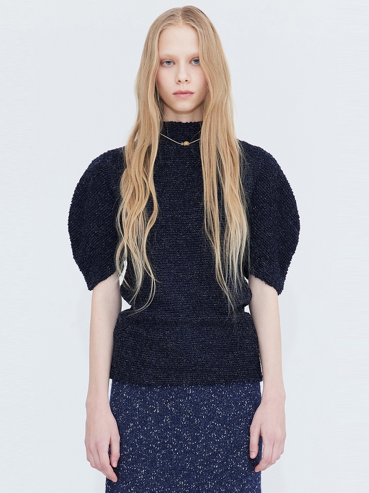 Boucle Half neck T_Navy